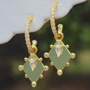 18KT GOLD/925 STERLING SILVER CRYSTAL DIAMOND CZ DANGLE HALF HOOPS☆BRIDAL BOHO